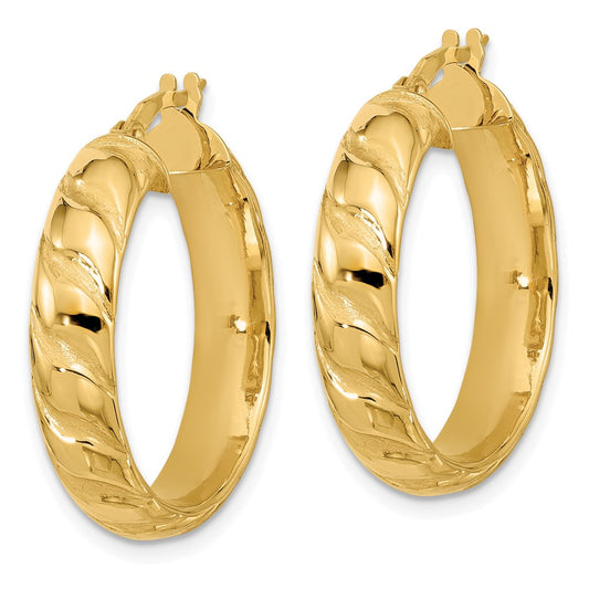 14k Yellow Gold Polished and Twisted Hoop Earrings