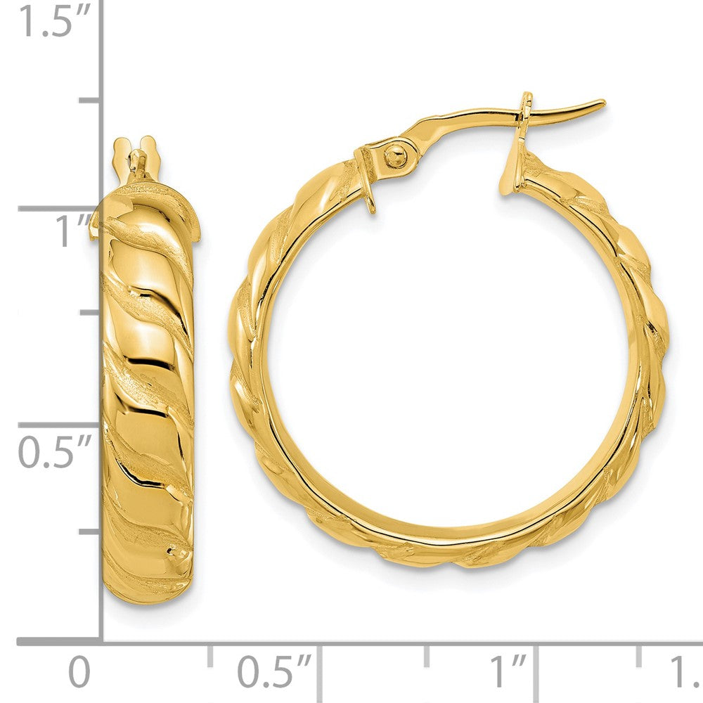 14k Yellow Gold Polished and Twisted Hoop Earrings