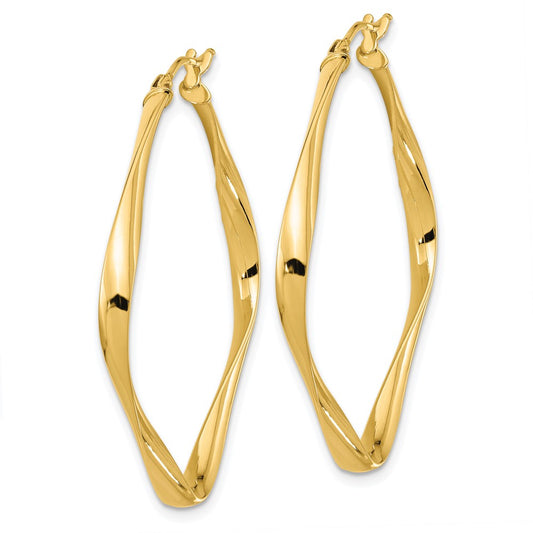 14k Yellow Gold Polished Twisted Square Hoop Earrings