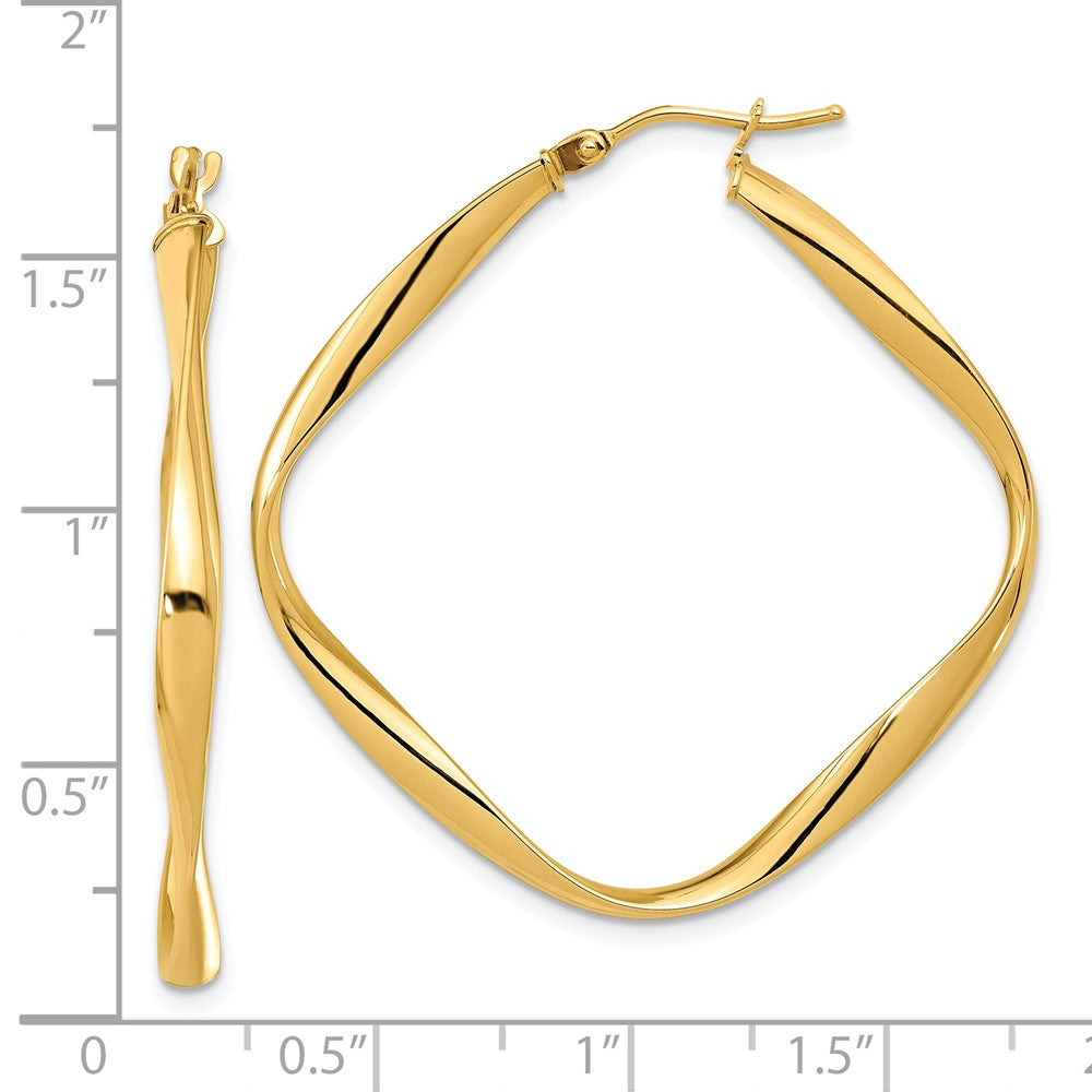 14k Yellow Gold Polished Twisted Square Hoop Earrings
