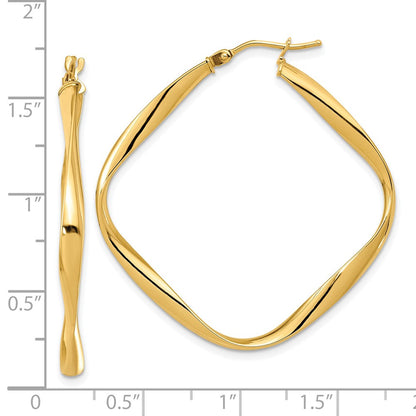 14k Yellow Gold Polished Twisted Square Hoop Earrings