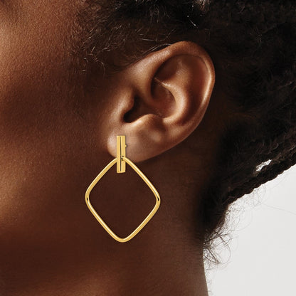 14k Yellow Gold Polished Square Post Dangle Earrings