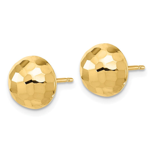14k Yellow Gold Polished Diamond-Cut 10mm Button Stud Earrings