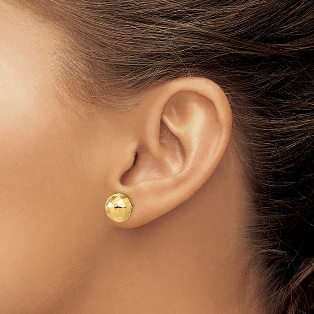 14k Yellow Gold Polished Diamond-Cut 10mm Button Stud Earrings