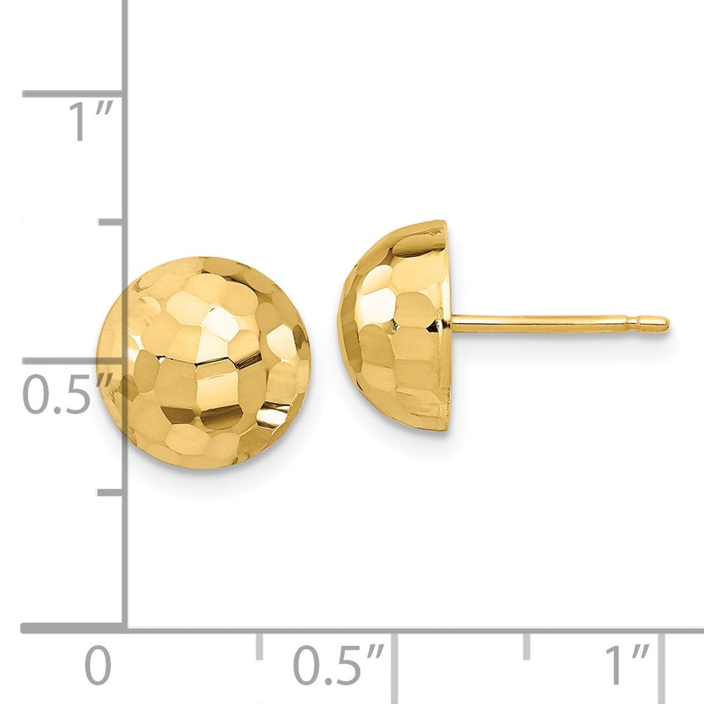 14k Yellow Gold Polished Diamond-Cut 10mm Button Stud Earrings