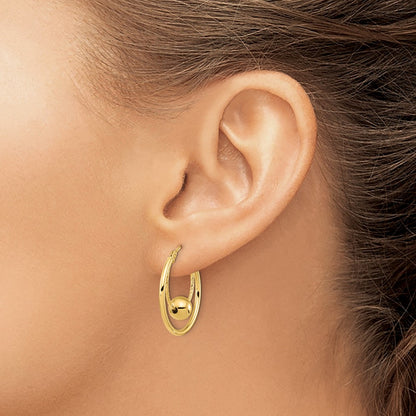 14k Yellow Gold Polished Textured w/ 6mm Ball Hoop Earrings