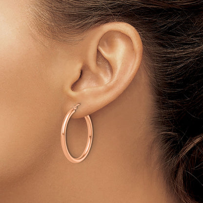 14k Rose Gold Polished 2.5mm Lightweight Tube Hoop Earrings
