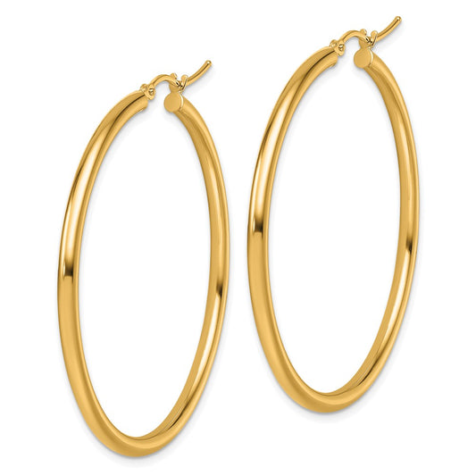 14k Yellow Gold Polished 2.5mm Lightweight Tube Hoop Earrings