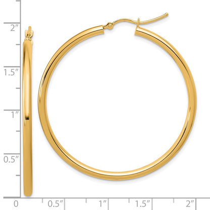14k Yellow Gold Polished 2.5mm Lightweight Tube Hoop Earrings