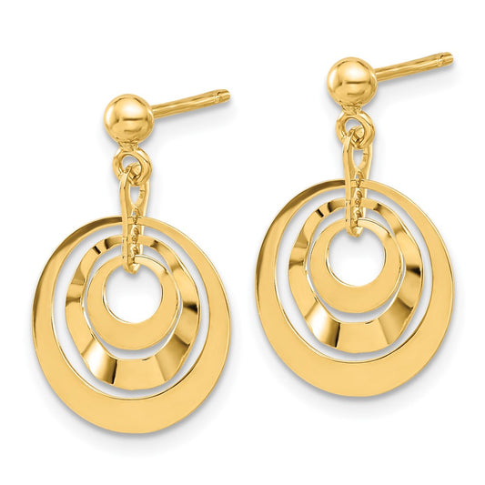 14k Yellow Gold Polished Circles Post Dangle Earrings