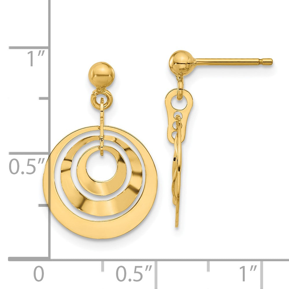14k Yellow Gold Polished Circles Post Dangle Earrings