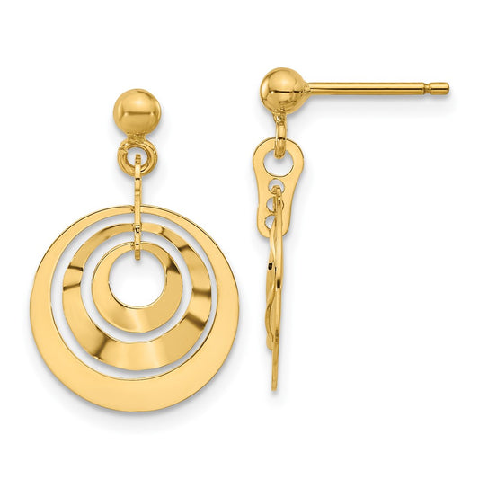 14k Yellow Gold Polished Circles Post Dangle Earrings