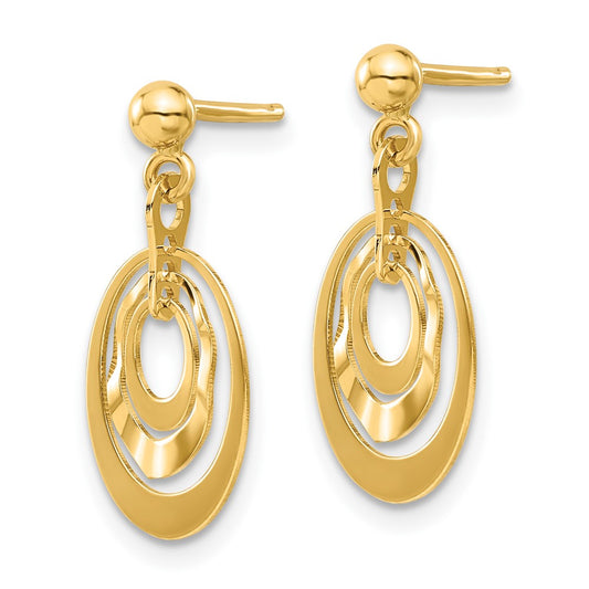 14k Yellow Gold Polished Ovals Post Dangle Earrings