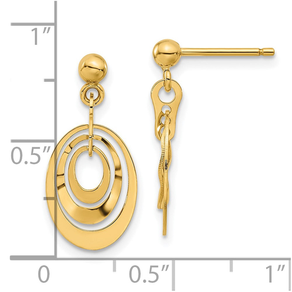 14k Yellow Gold Polished Ovals Post Dangle Earrings
