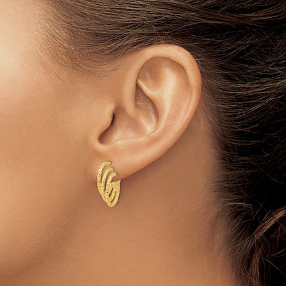 14k Yellow Gold Polished and Hammered Post Hoop Earrings