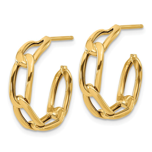 14k Yellow Gold Polished Link Post Hoop Earrings