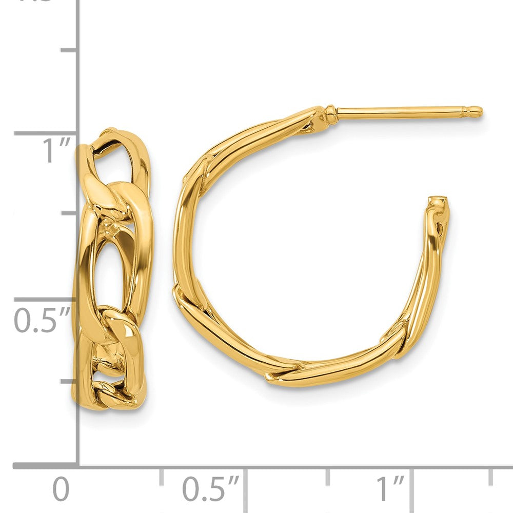 14k Yellow Gold Polished Link Post Hoop Earrings