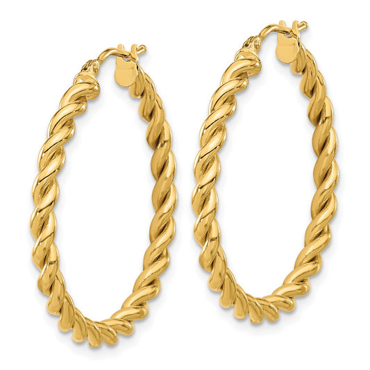 14k Yellow Gold Polished Twist Hoop Earrings