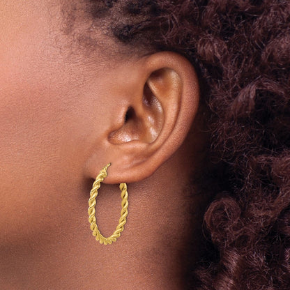 14k Yellow Gold Polished Twist Hoop Earrings