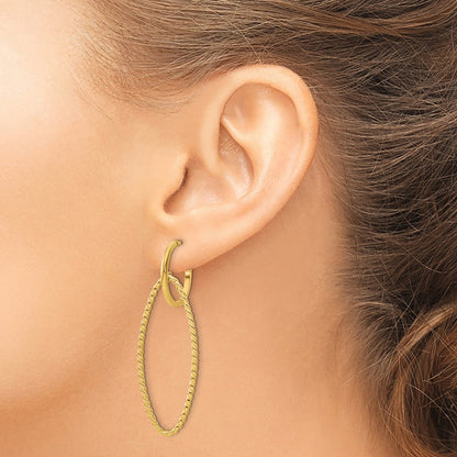 14k Yellow Gold Polished and Twist Dangle Oval J-Hoop Earrings