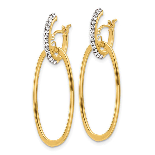 14k Yellow Gold Polished Crystal Oval Hoop Earrings