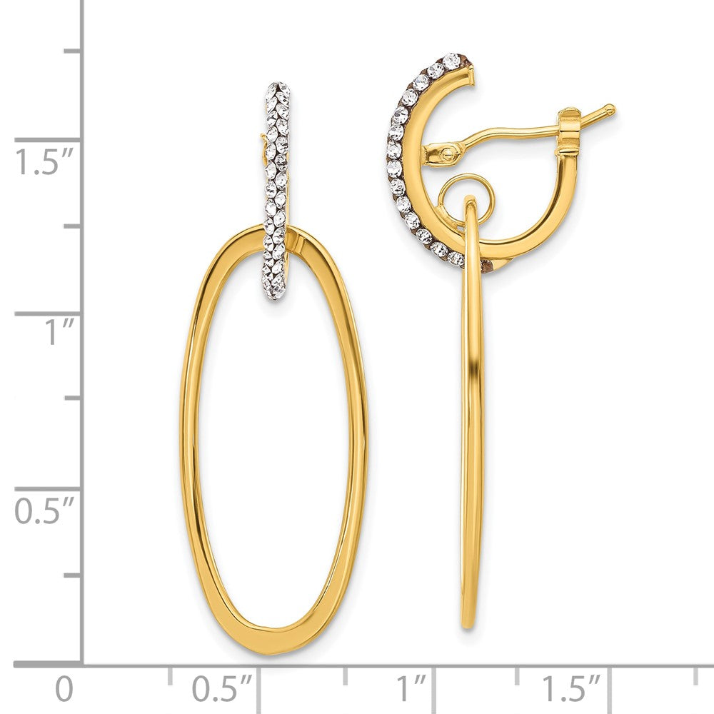 14k Yellow Gold Polished Crystal Oval Hoop Earrings