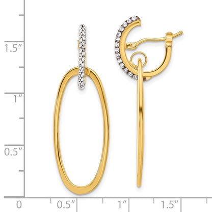 14k Yellow Gold Polished Crystal Oval Hoop Earrings