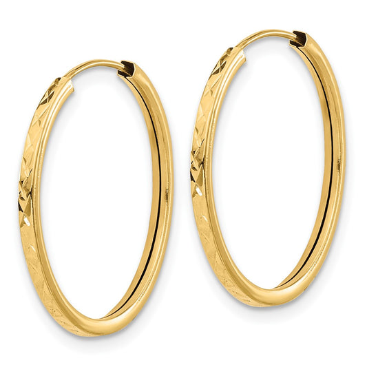 14k Yellow Gold Diamond-cut Endless Hoop Earrings