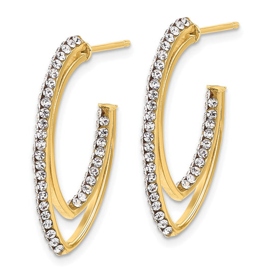 14k Yellow Gold Polished Crystal J-Hoop Earrings