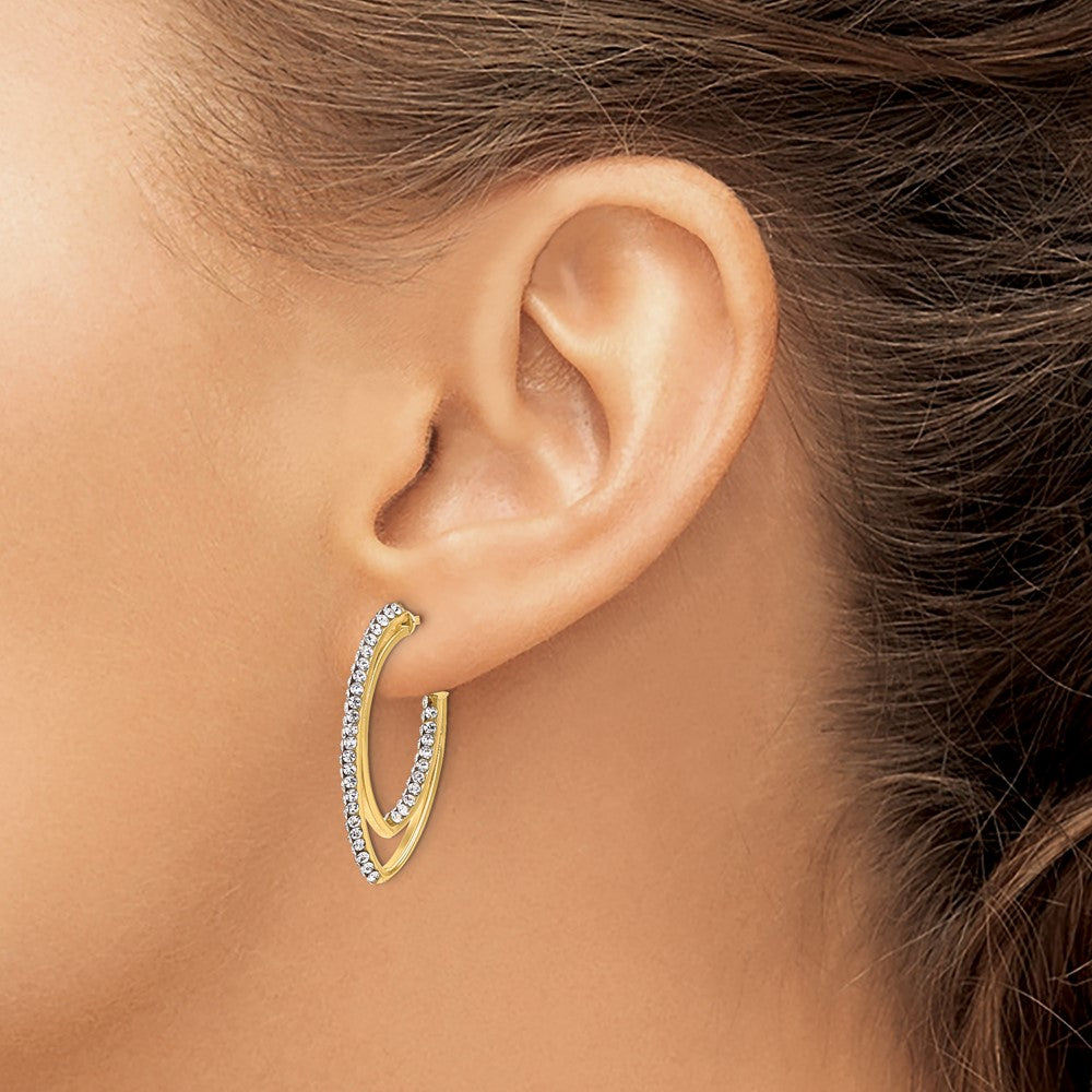 14k Yellow Gold Polished Crystal J-Hoop Earrings