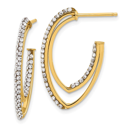 14k Yellow Gold Polished Crystal J-Hoop Earrings