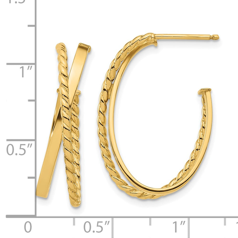 14k Yellow Gold Polished and Twist J-Hoop Earrings