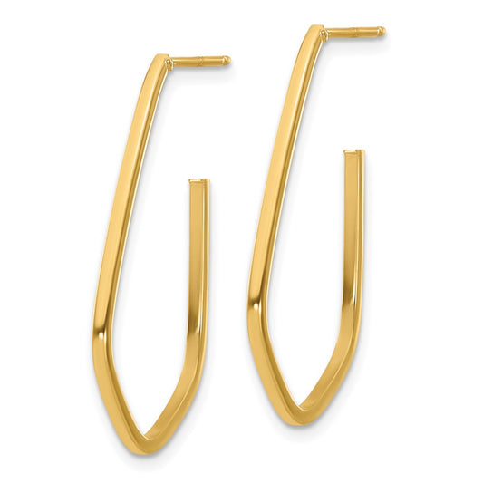 14k Yellow Gold Polished Geometric Shaped J-Hoop Earrings