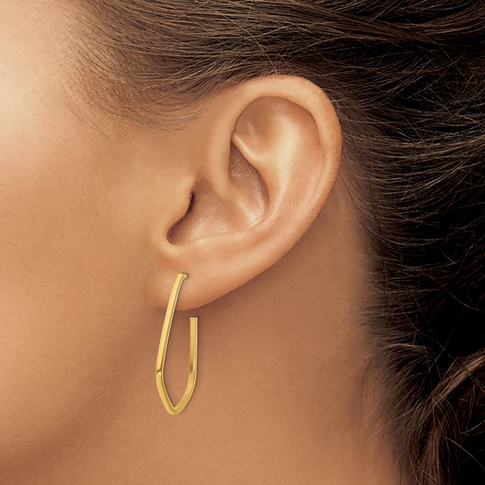 14k Yellow Gold Polished Geometric Shaped J-Hoop Earrings