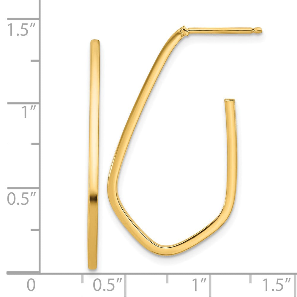 14k Yellow Gold Polished Geometric Shaped J-Hoop Earrings