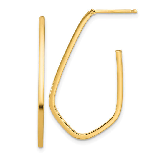 14k Yellow Gold Polished Geometric Shaped J-Hoop Earrings