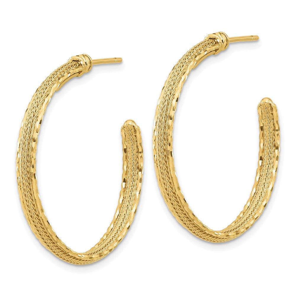 14k Yellow Gold Diamond-cut and Textured Post Hoop Earrings
