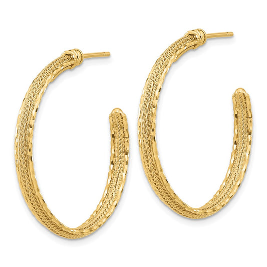 14k Yellow Gold Diamond-cut and Textured Post Hoop Earrings