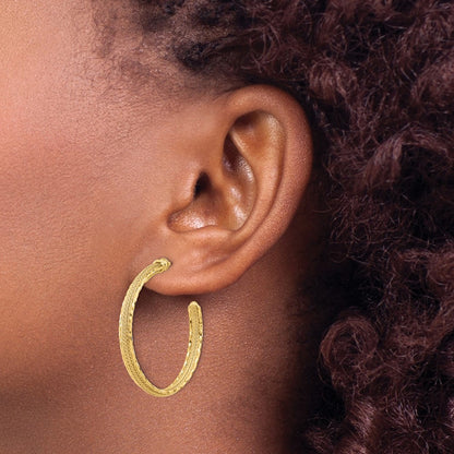14k Yellow Gold Diamond-cut and Textured Post Hoop Earrings