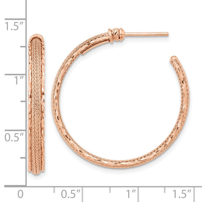14K Rose Gold Diamond-cut and Textured Post Hoop Earrings