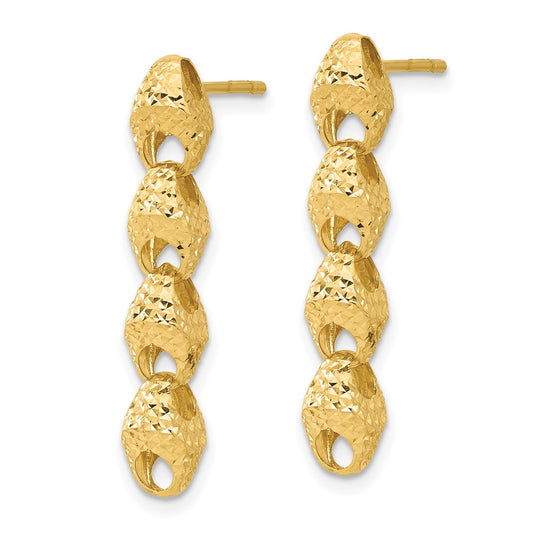 14k Yellow Gold Diamond-cut Fancy Link Drop Stud Earrings