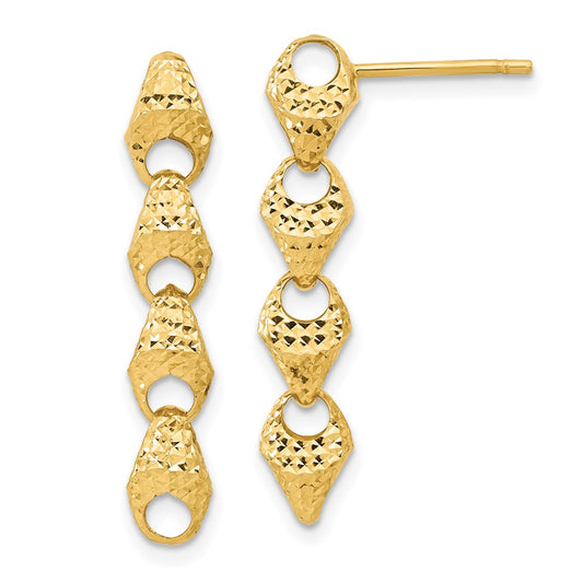 14k Yellow Gold Diamond-cut Fancy Link Drop Stud Earrings