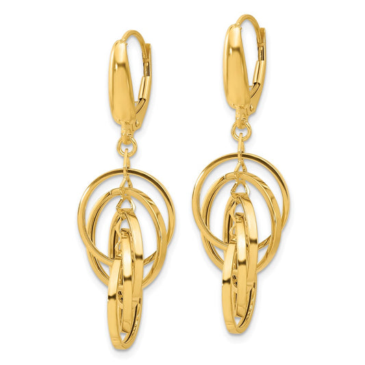 14k Yellow Gold Polished Circles Dangle Earrings