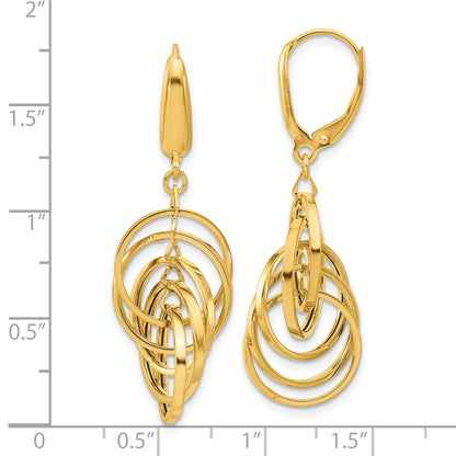 14k Yellow Gold Polished Circles Dangle Earrings