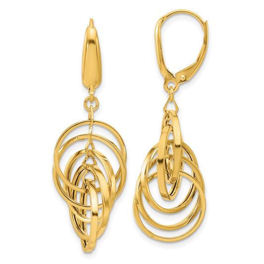 14k Yellow Gold Polished Circles Dangle Earrings