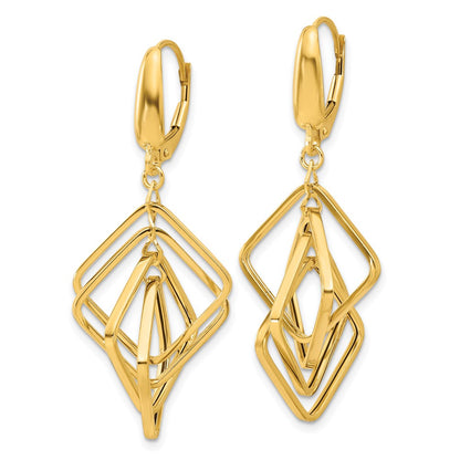 14k Yellow Gold Polished Squares Dangle Earrings