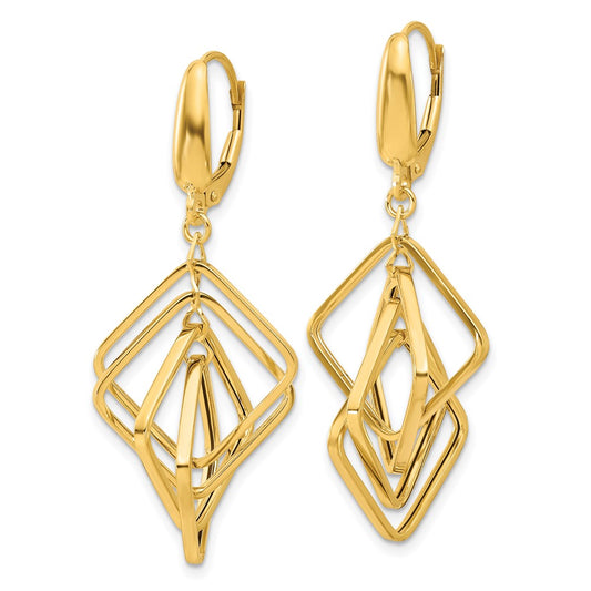 14k Yellow Gold Polished Squares Dangle Earrings