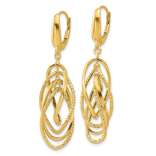 14k Yellow Gold Polished and Textured Ovals Dangle Earrings