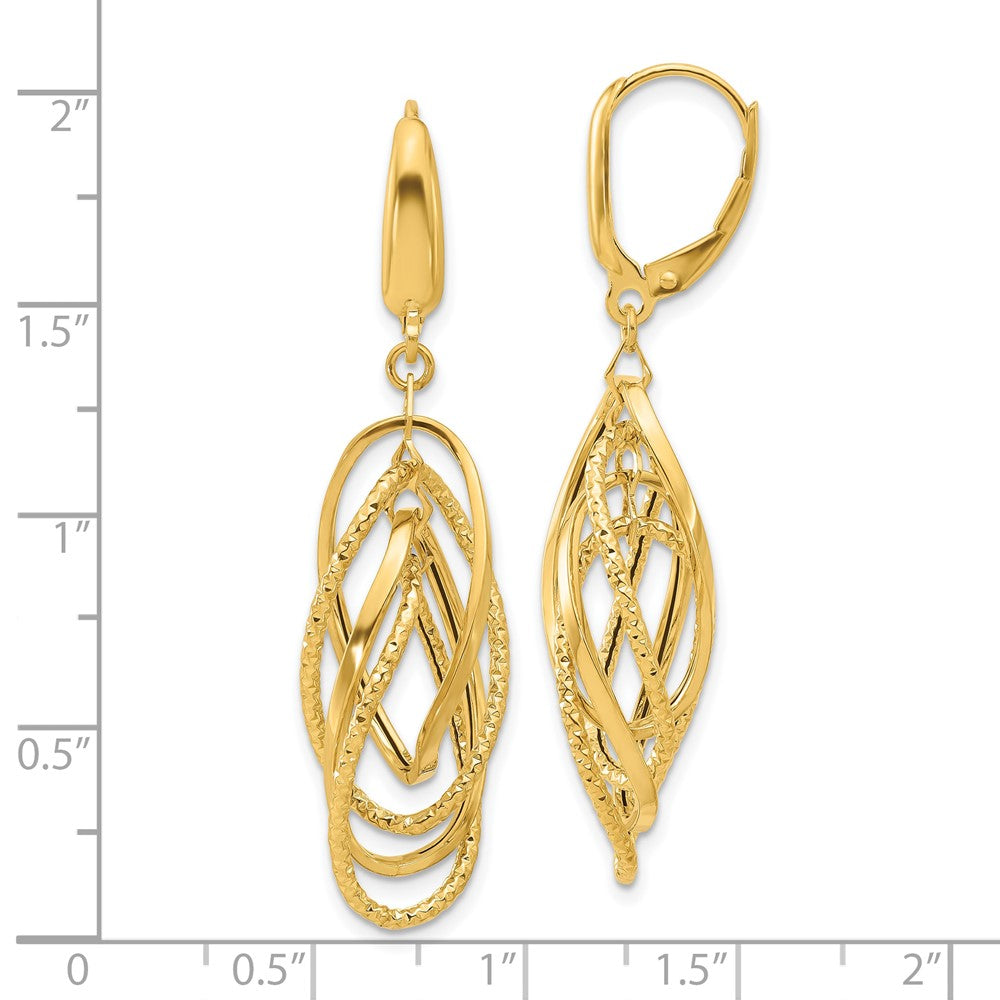 14k Yellow Gold Polished and Textured Ovals Dangle Earrings