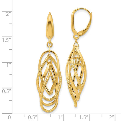 14k Yellow Gold Polished and Textured Ovals Dangle Earrings